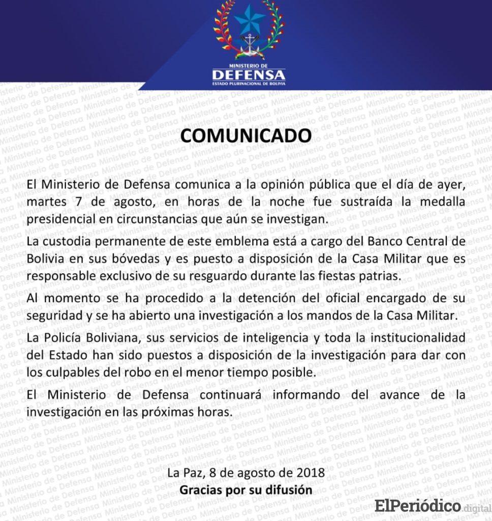 Roban la medalla presidencial de Bolivia 1