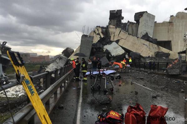 Un trágico incidente en la ciudad de Génova, Italia, donde se derrumbó un tramo del puente Morandi. se presume falla estructural.