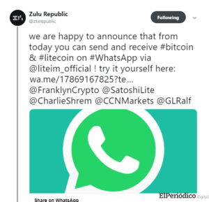 Transacciones de Bitcoin y Litecoin ahora disponibles en WhatsApp 1