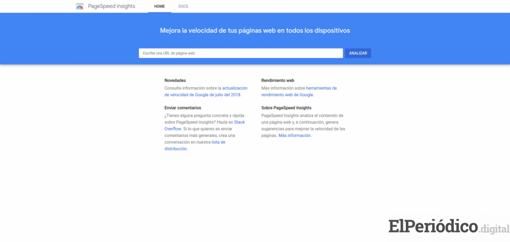 Interfaz de la página Page Speed Insights de Google Interfaz de la página Page Speed Insights de Google