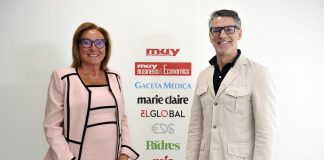 Marta Ariño, CEO y Editora de Zinet Media junto aSantiago De Quiroga, presidente editor de Wecare-u