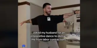 Se pone de parto y su marido intenta animarla con una divertida actuación que ya se ha hecho viral