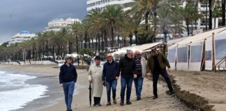 El temporal provoca la pérdida de un 20% de la arena en las playas de Marbella así como daños en infraestructuras y equipamientos